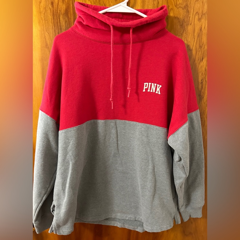 PINK Victoria’s Secret red and gray hoodie. Size medium.
